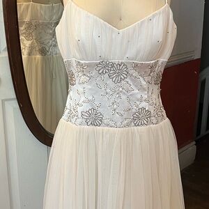 Elegant White Embellished Midi Dress